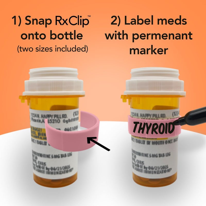 RxClip 20 Pack Medicine Bottle Label Clips for Easy Medication Identification - 20ct Multipack with Marker (Pink) - Image 3